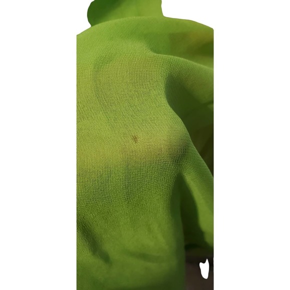 Vintage 60s 70s S Bright Green Sheer Prom Dress Lace Empire Waist Floral Fairy - Picture 5 of 5